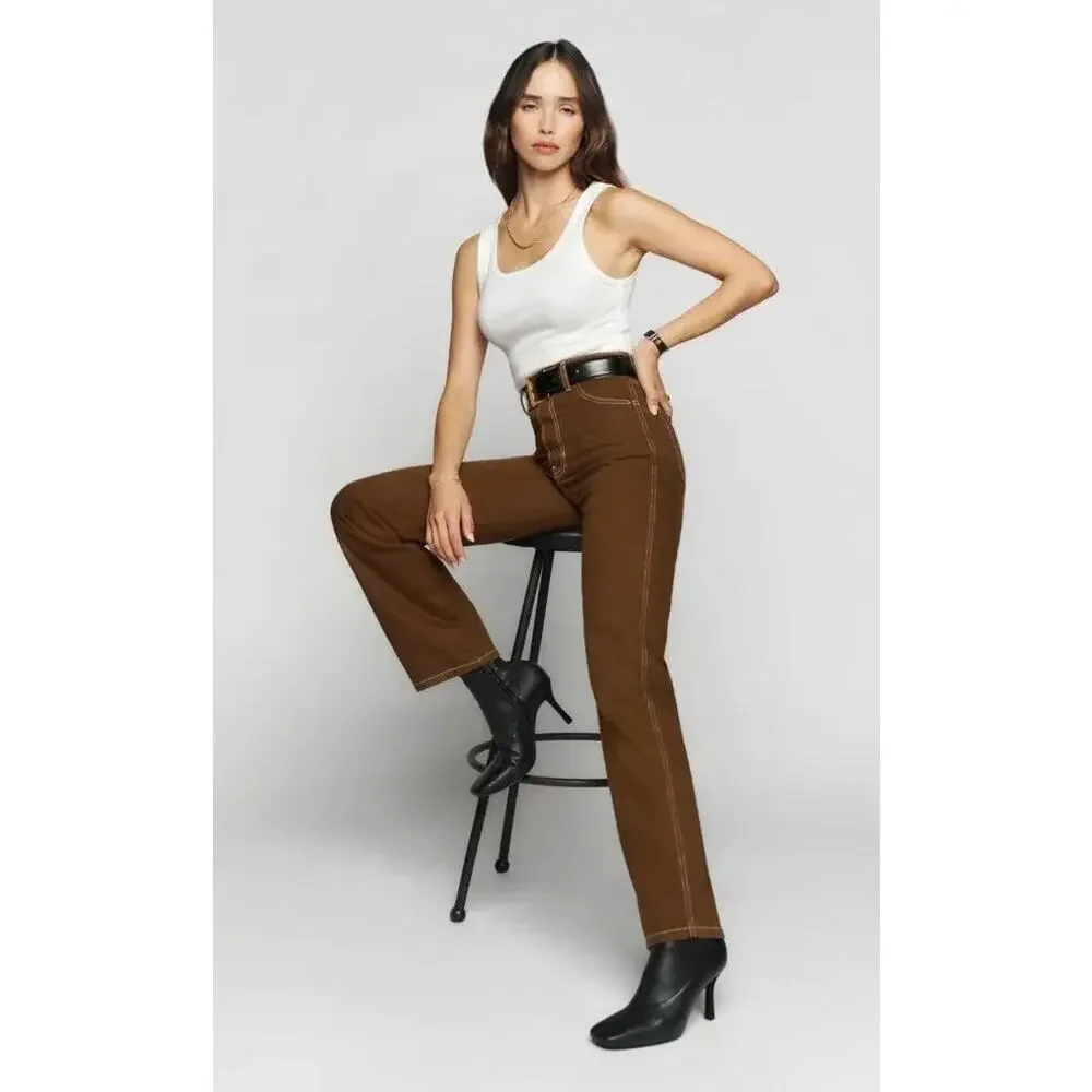 REFORMATION Cowboy High Rise Straight Jeans Size 23 Chocolate